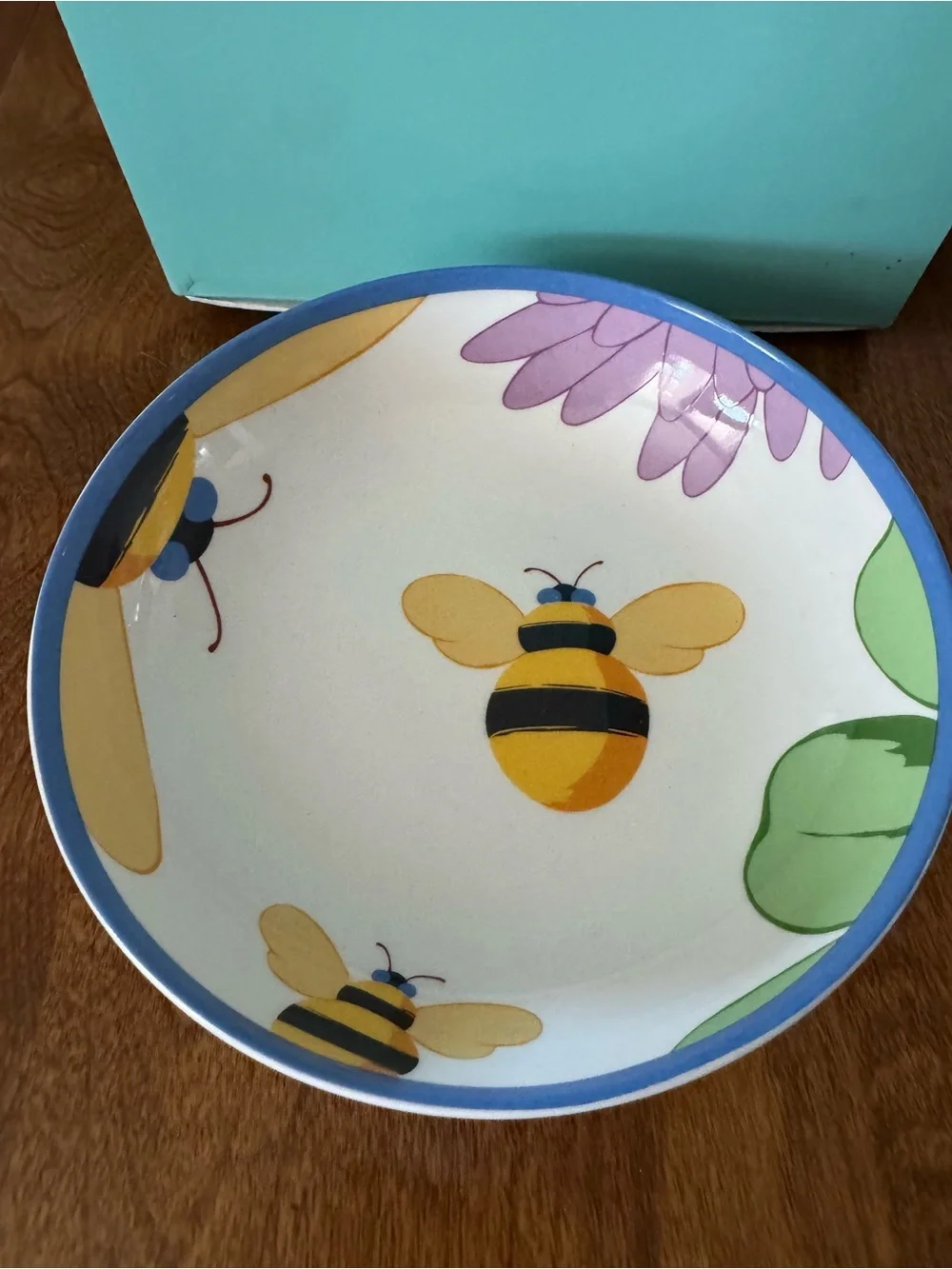 Tiffany & Co. Blue-Trim Bee and Floral Ceramic Tea Cup, Bowl & Plate Set